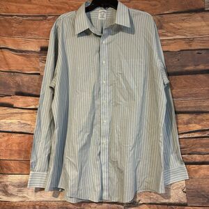 Brooks Brothers Mens Gray Blue Pinstripe Button Up Dress Shirt 17.5 36 XL XXL